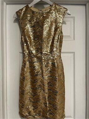 Gold Sequin Mini Dress - Sleeveless Party Sheath